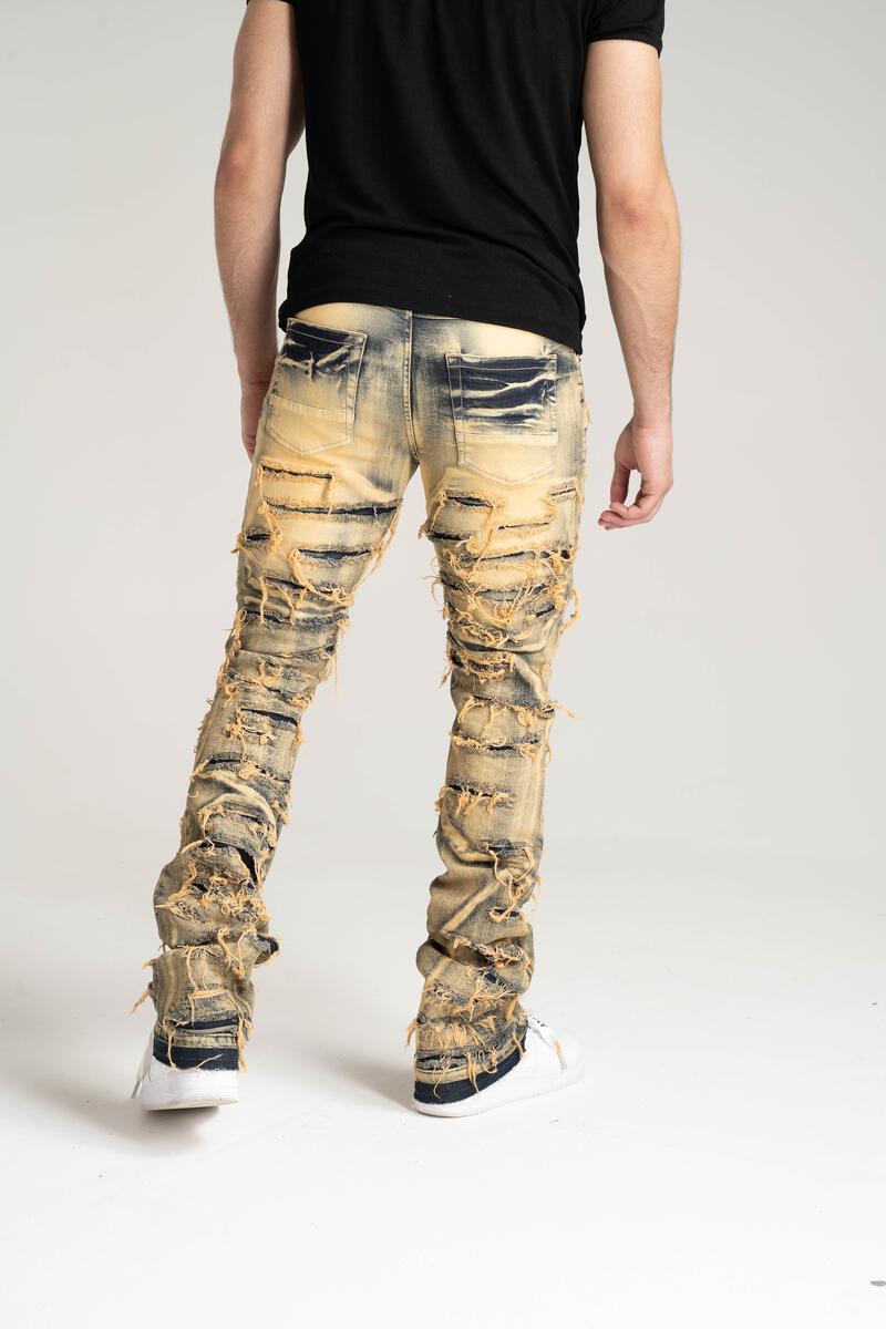 Taker STACK JEANS WITH MULTI RIP & REPAIR