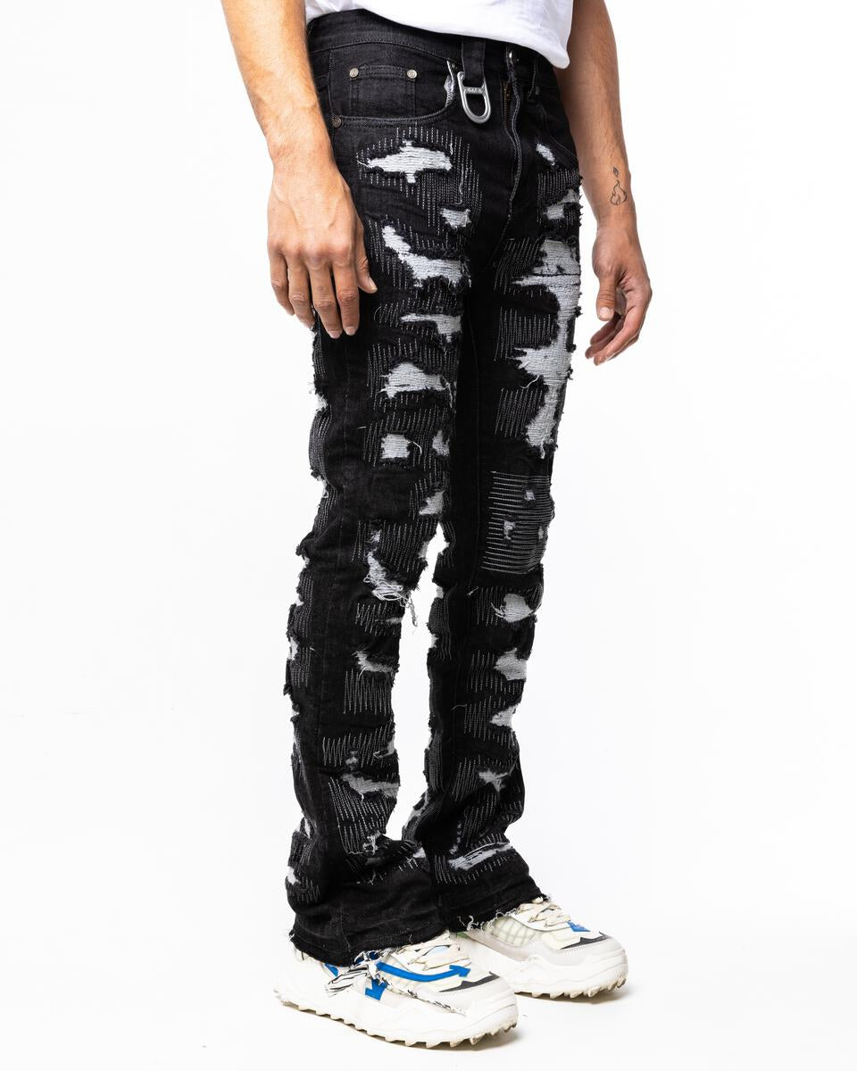 BLACK SCAB STACKED DENIM JEANS