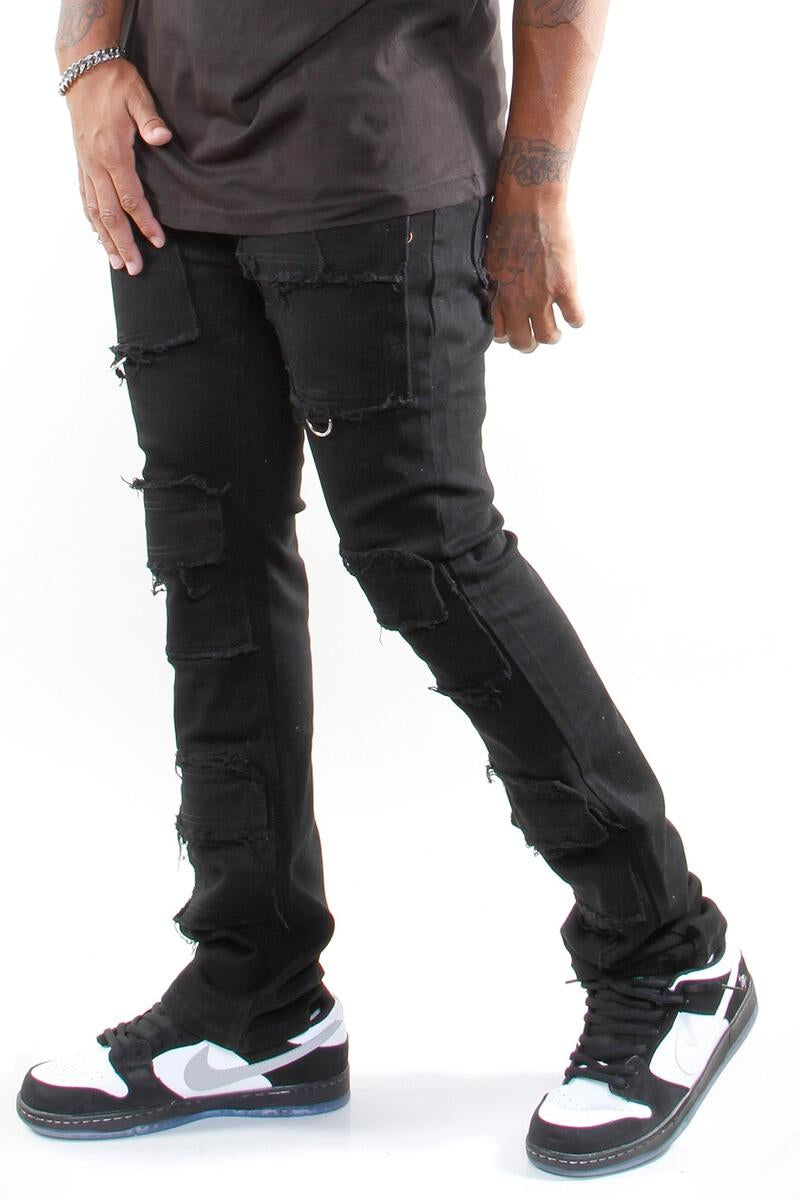 Cargo Pocket Stack Jeans Black