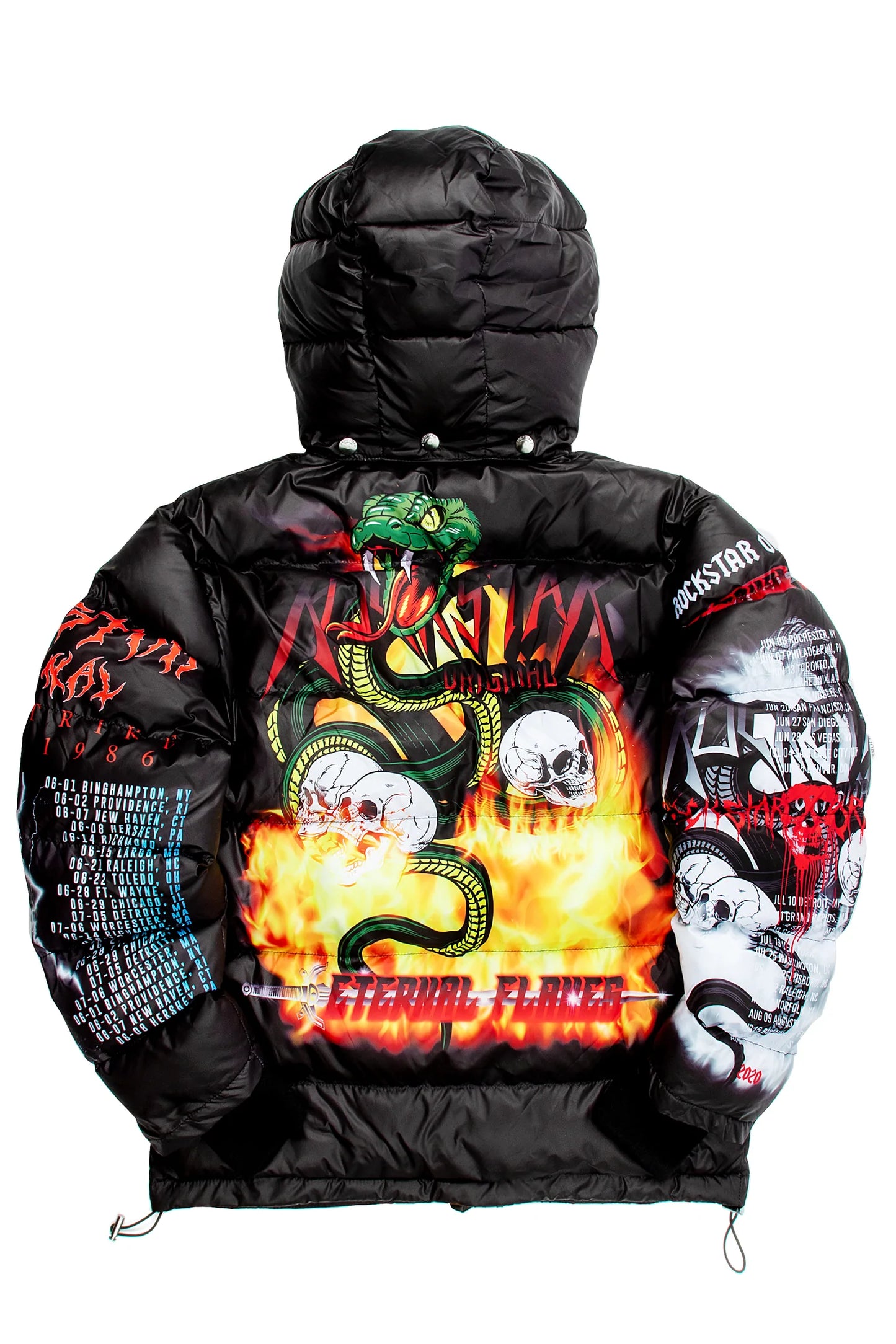 BLACK NASH GRAPHIC PRINT PUFFER JACKET