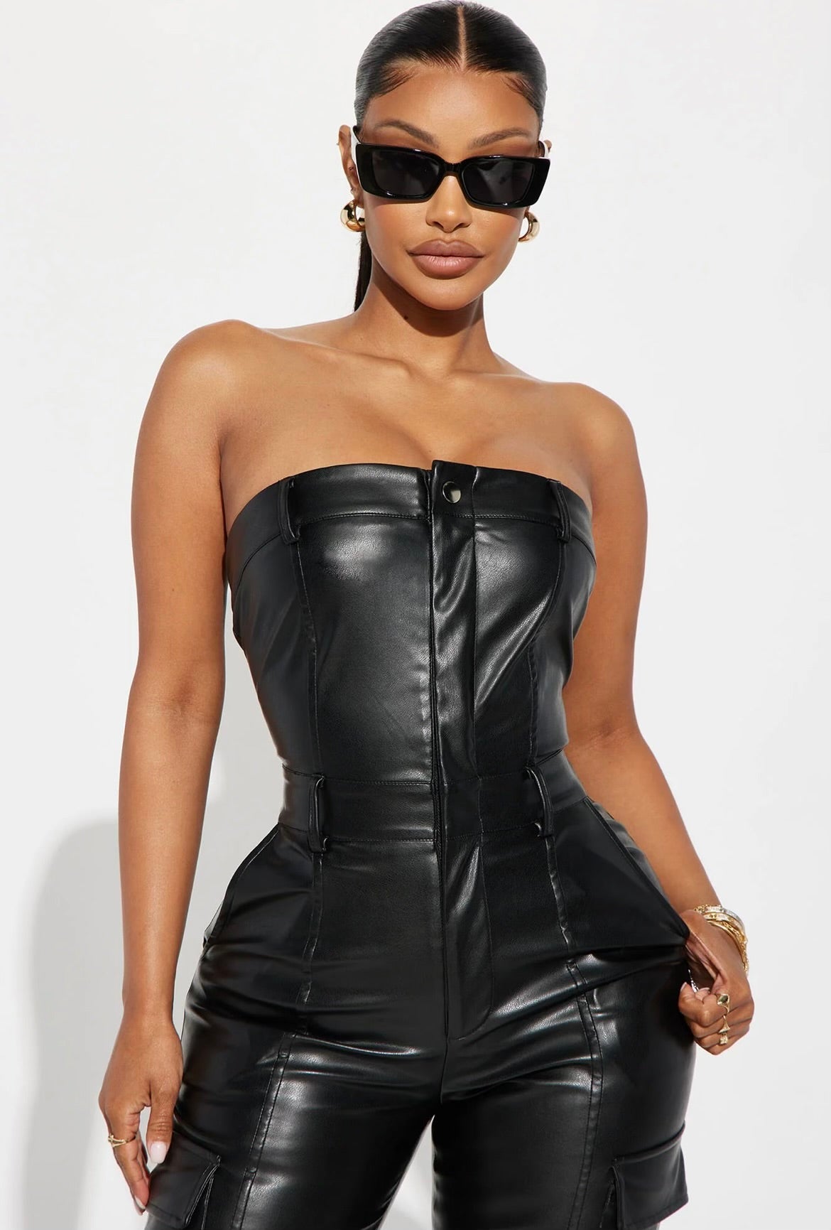 Fashion Nova The Right Time Faux Leather Jumpsuit.