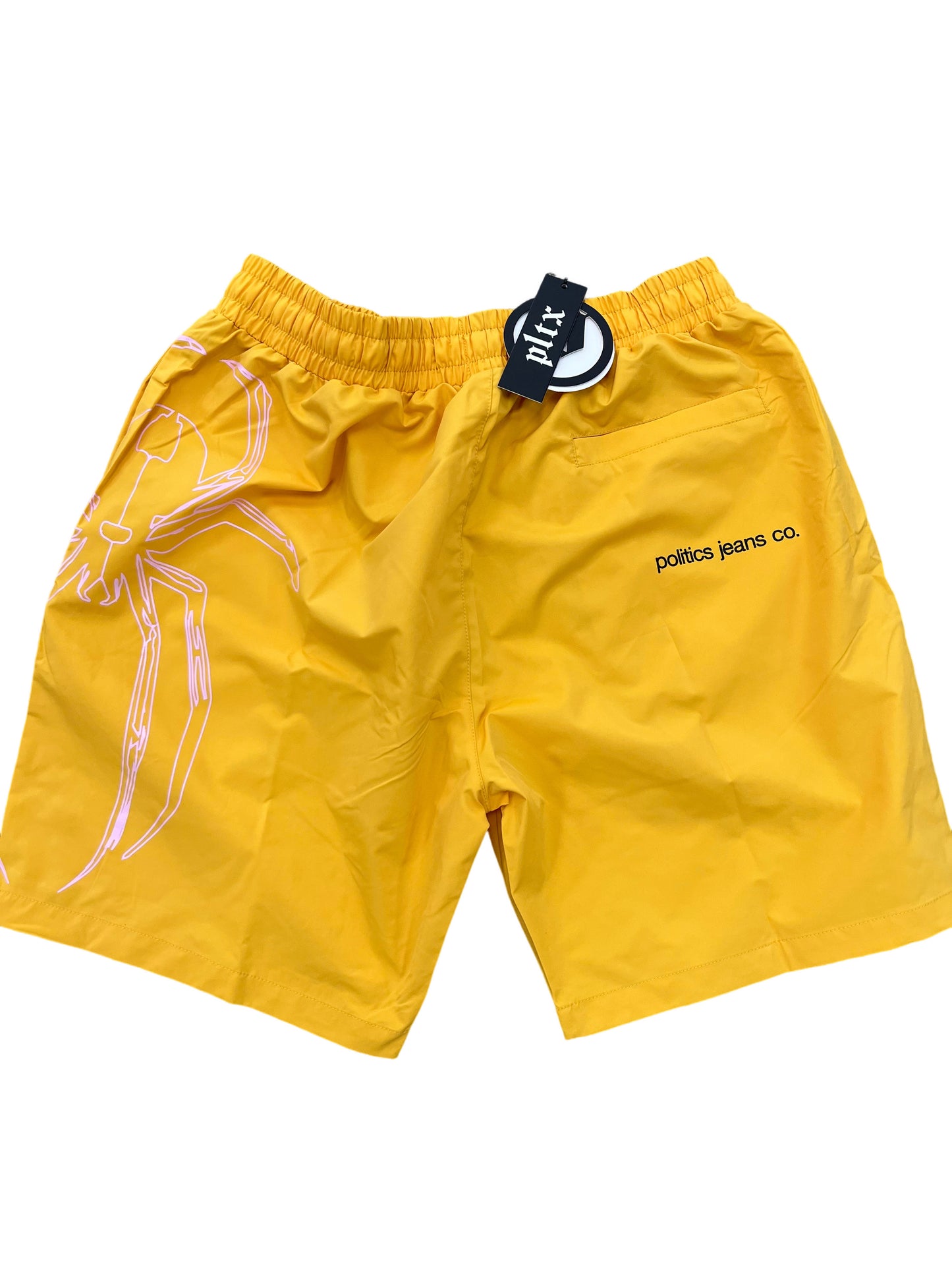 Politics Yellow Nylon Lined Spider Shorts