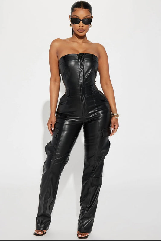 Fashion Nova The Right Time Faux Leather Jumpsuit.