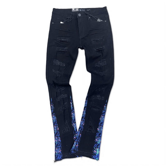 Waimea Knee Distressed Black & Purple Stacked Jeans