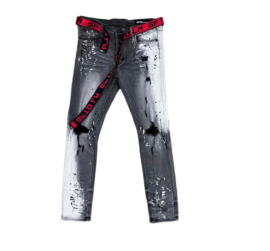 GFTD Black Wash Jeans (Red Belt)