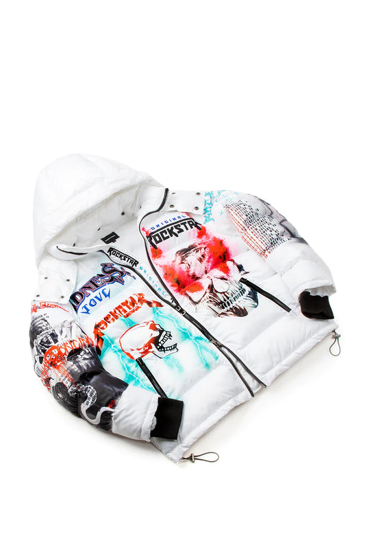 WHITE NASH GRAPHIC PRINT PUFFER JACKET