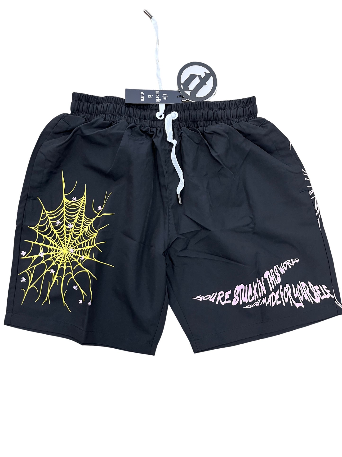 Politics Black Nylon Lined Spider Shorts