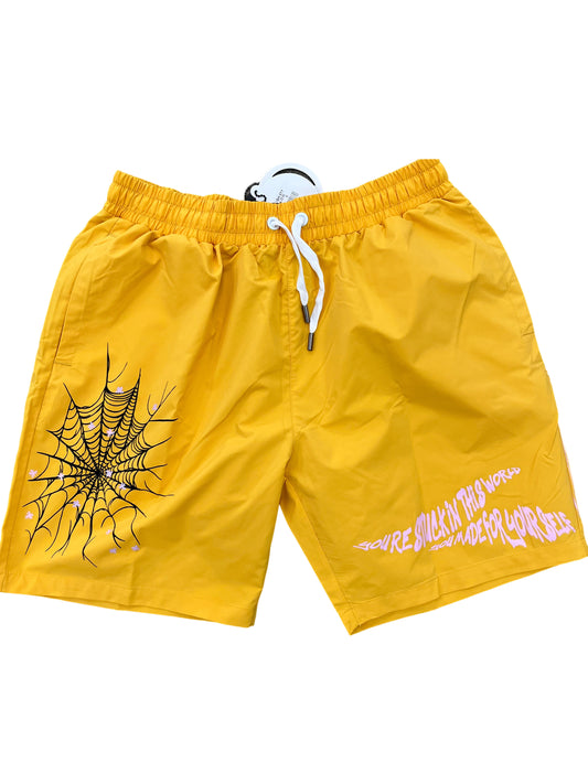 Politics Yellow Nylon Lined Spider Shorts